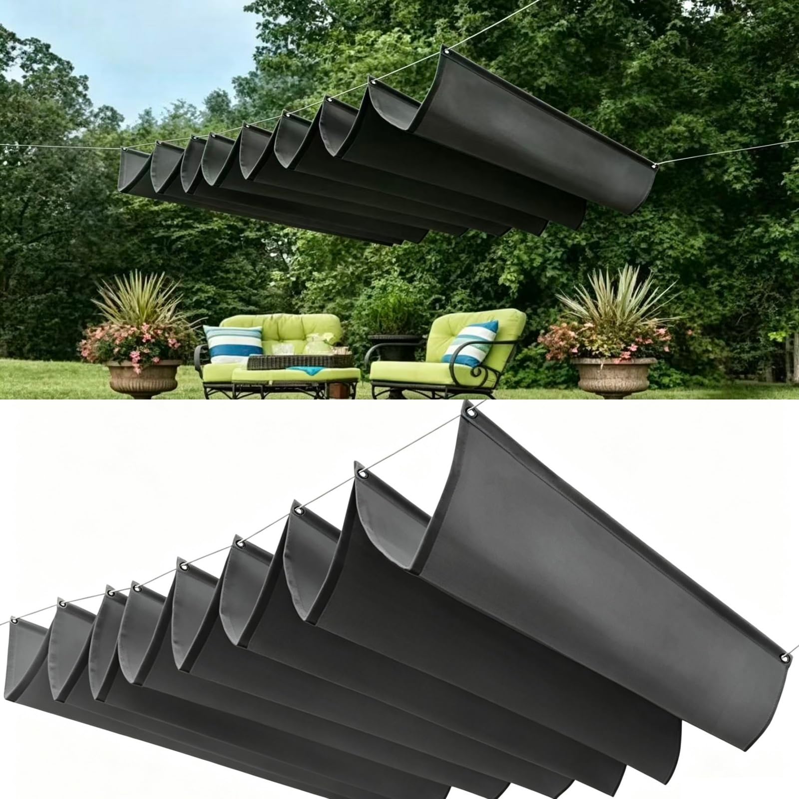 Filet d'ombrage rétractable gris foncé 85x360 cm imperméable pour pergola