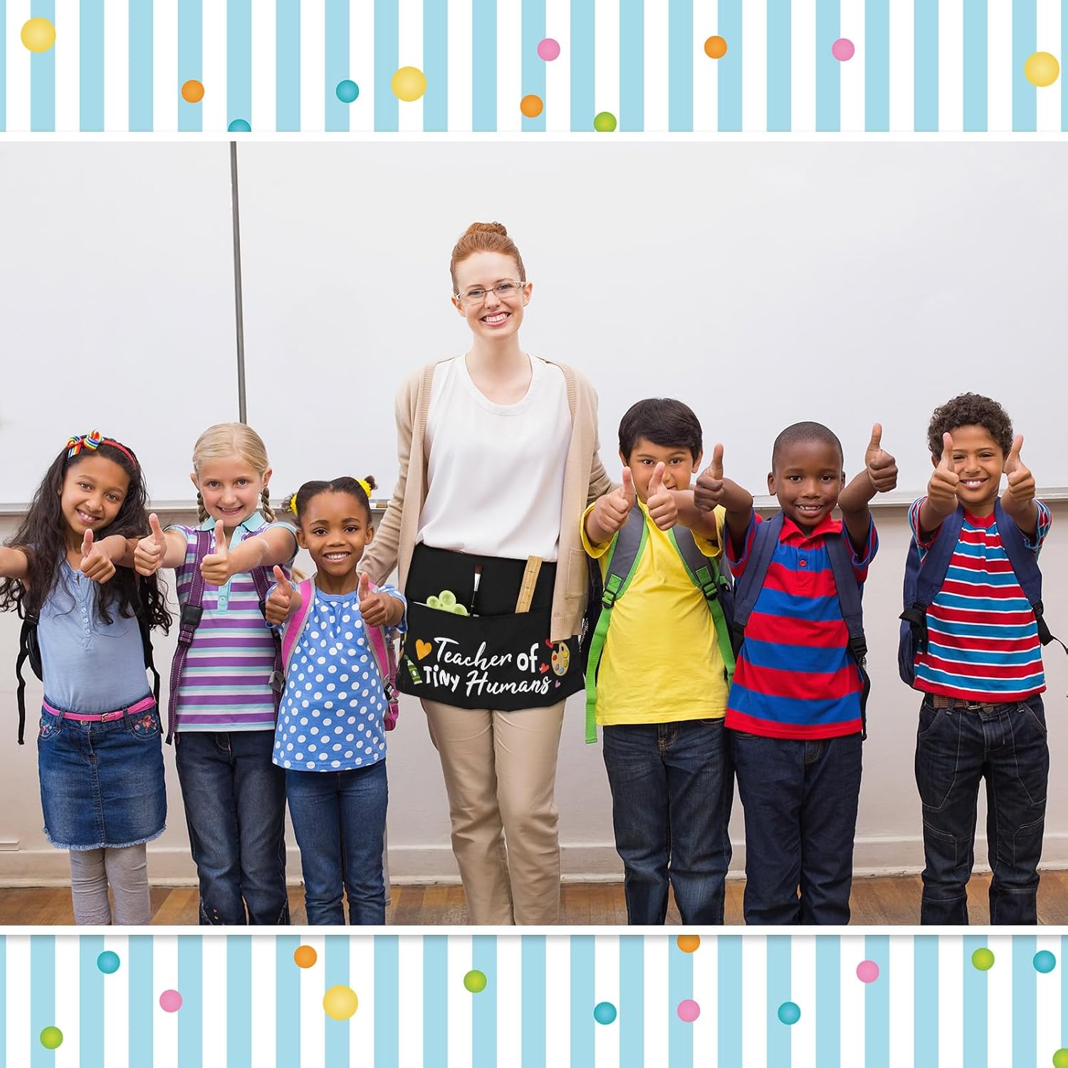 Newcotte 6 Pcs Half Apron for Teachers Waist Apron with Pockets Teacher Apron with Pockets Kindergarten Teacher Appreciation Gifts Waist Aprons for Teachers