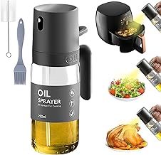 Oil Sprayer for Cooking Oil, 250 ml Oil Spray Bottle with Oil Brush and Cleaning Brush, Oil Sprayer for Cooking, Glass Oil Sprayer, Oil Spray for Hot Air Fryer for Salad, Grilling, Kitchen Aid Set
