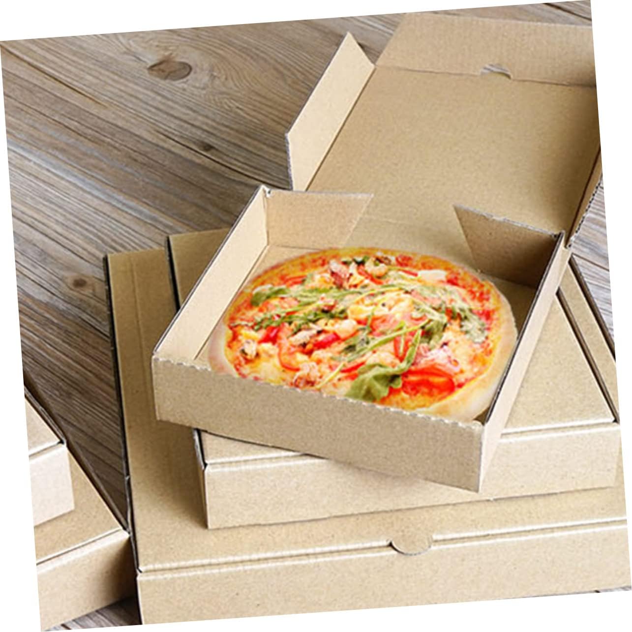 COLLBATH 15pcs Kraft Pizza Boxes Corrugated Pizza Wrapping Cases Takeaway Container Paper Trays Serving Box