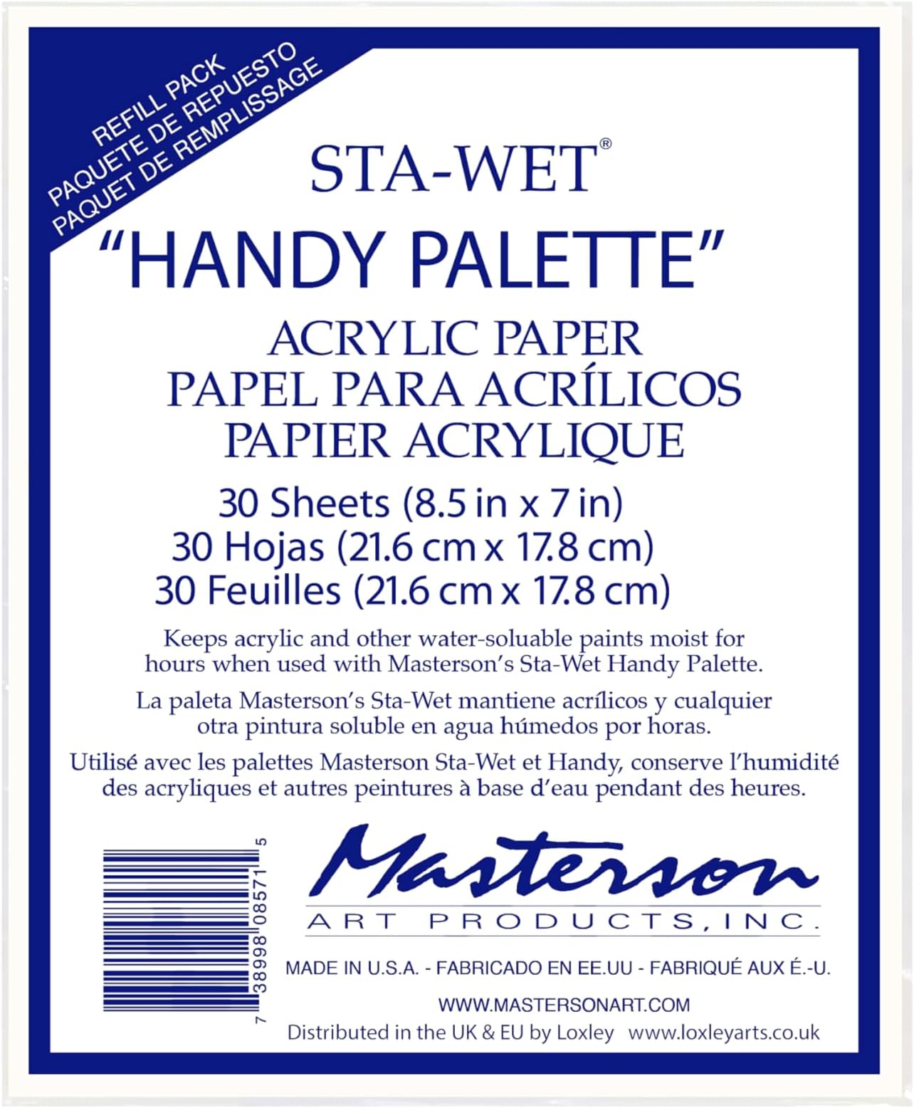 Masterson Sta-Wet Handy Palette Pack Of 30 Acrylic Paper 8 1/2 In. X 7