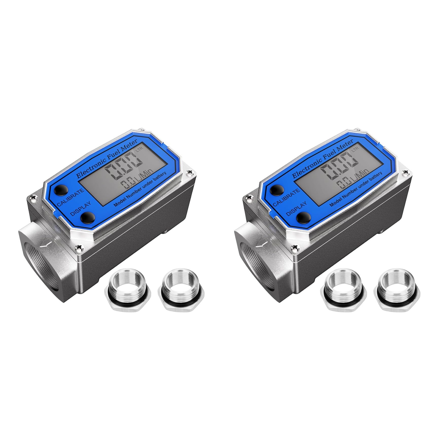 Jnchdghwa As Shown 2 Set 1 Inch Meter With 3/4 Inch Adapters, Digital Turbine Meter 2.5-31 Gpm Inline Npt Thread