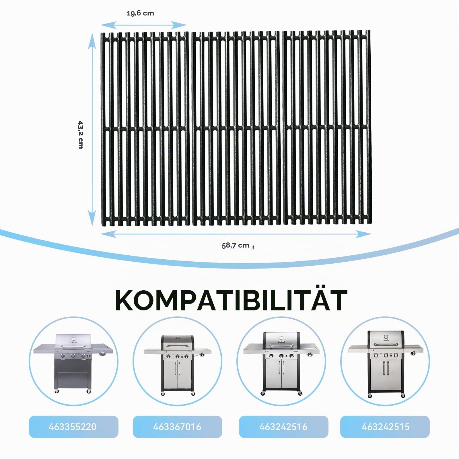 43,2 cm Grillroste für Charbroil Commercial Infrarot 463355220 463242516 463242515 466242615 463243016 463346017 3-Brenner Gasgrill, Gusseisen Grill Ersatzteile für Tru Infrarot GR 466-00 025-W1A | 463242515 463242516 463243016 463246018 463346017, 3 Guss