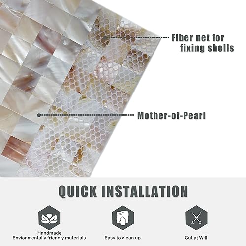 Miniatura 3 de MOP Mosaico natural de nácar cuadrado sin costuras para baño cocina 12 "x 12" malla de fibra 1 hoja