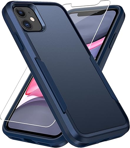 Funda protectora para iPhone 11 de 6.1 pulgadas, con protector de pantalla, probada en caídas de grado militar, resistente a prueba de golpes, color