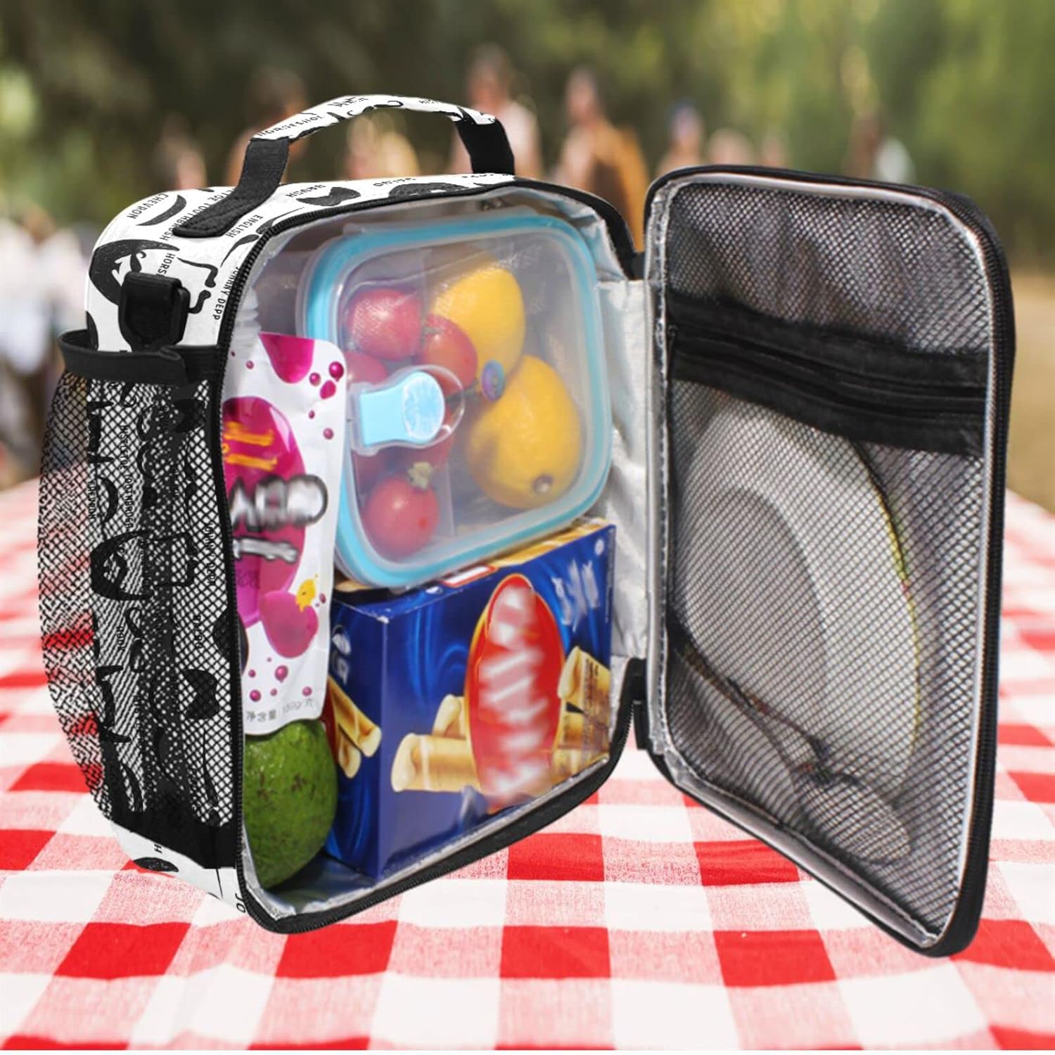 ZZXXB Mustache Print Insulated Lunch Bag Box Reusable Thermal Cooler Bag Tote Outdoor Travel Picnic Bag with Shoulder Strap for Students Adults