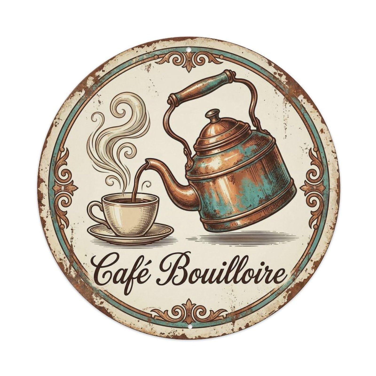 Morning Cafe Cup Cappuccino Bakery Coffeehouse Classic Metal Tin Sign Plaque Wall Decor for Cafe, Man Cave, Club Bar, Office, Home Garden Round Metal Poster 8x8Inch