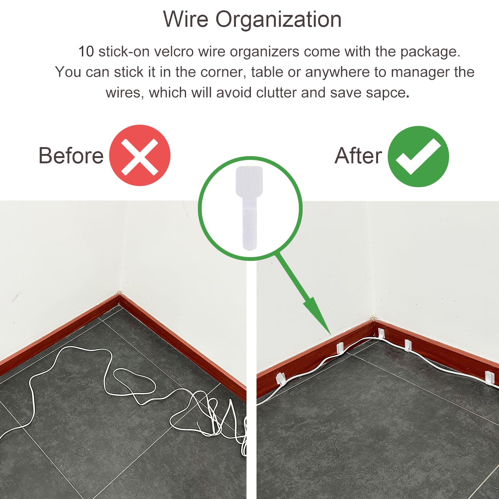 Erlandens SPT-1 Wire 50FT Electrical Wire 18-Gauge 2-Conductor Wire Hookup Stranded Copper Wire Extension Cable with 4 Vampire Plugs 10 Velcro Cable Ties, White
