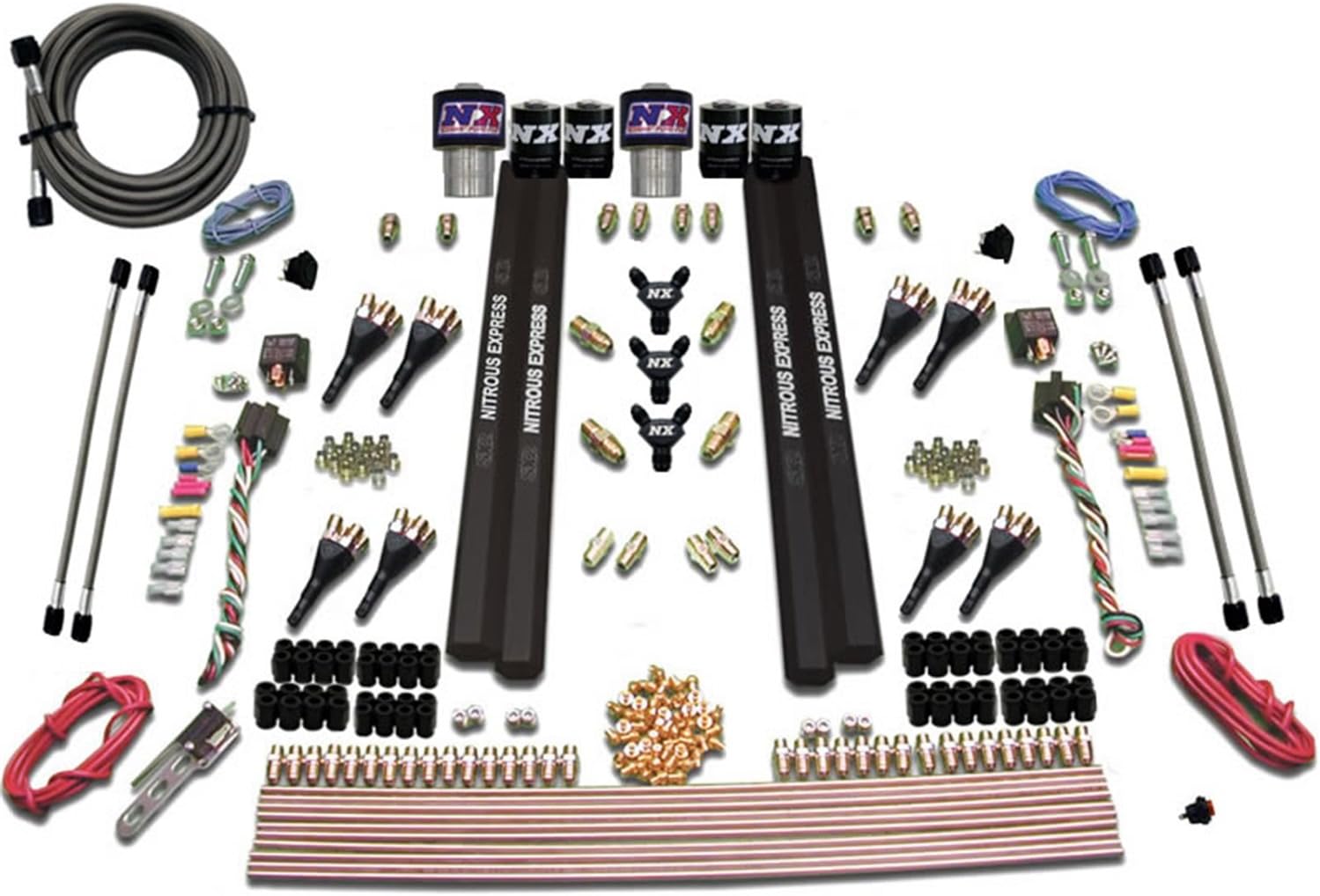 Nitrous Express - SX2 Dual Stage/Gas/Rails 8 Nozzles Nitrous Kit (200-1200HP) w/o Bottle (90209-00)