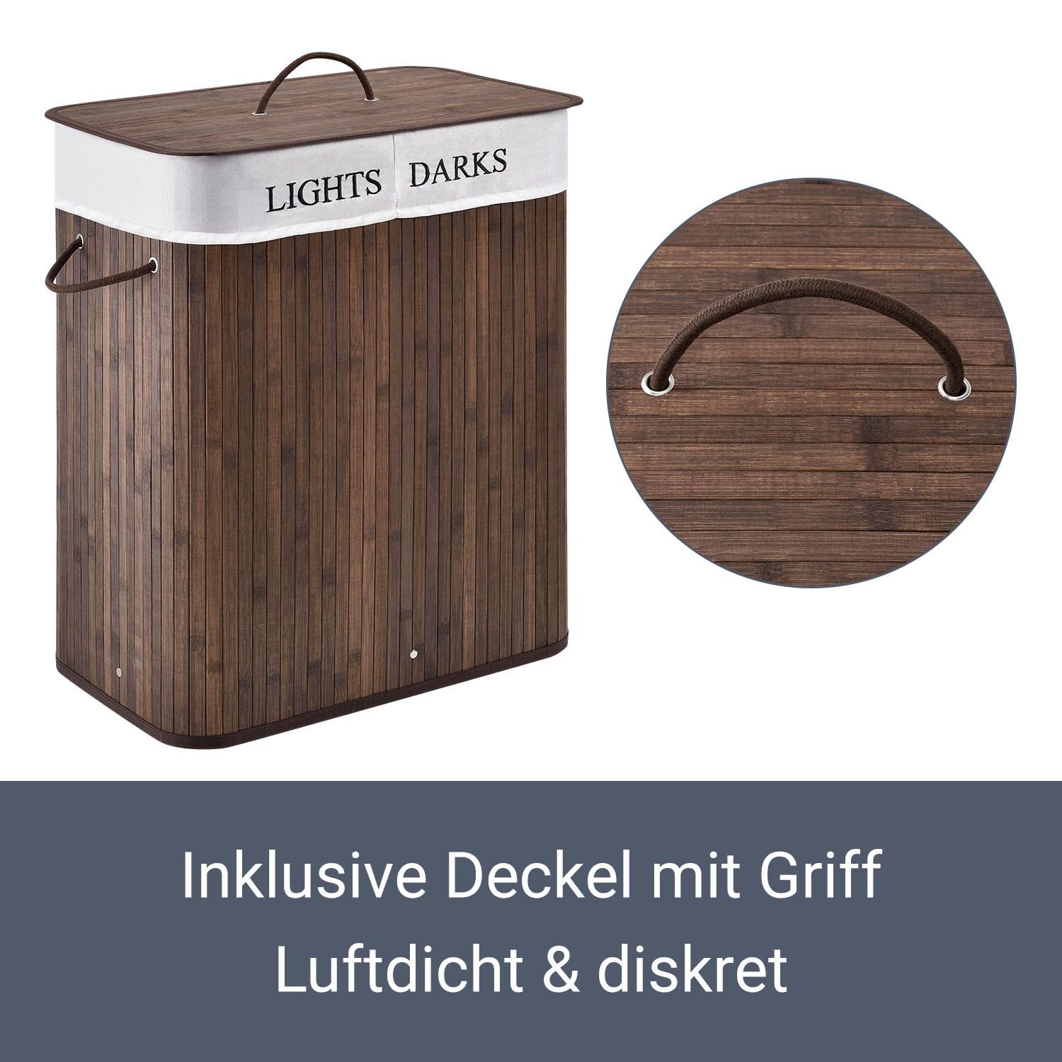 Hygiënische Bamboe Wasmand met Deksel en Draaggrepen - 100 Liter, Grijs