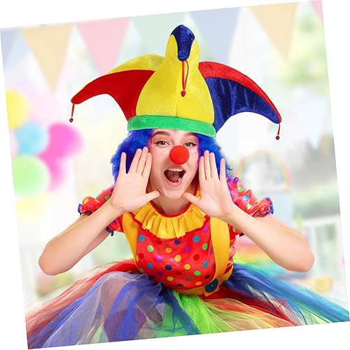 Miniatura 9 de Didiseaon 2 piezas de sombrero de bufón arcoíris para cosplay, sombrero de payaso con campanas, divertido accesorio de disfraz de bufón para Mardi