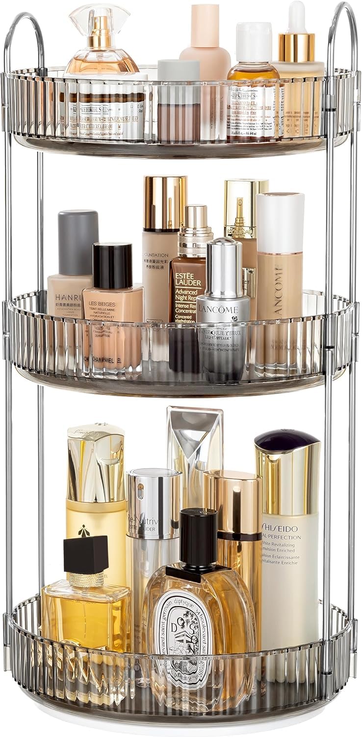 360 Rotating Makeup Organizer Countertop Clear Gray 3 Tier Bathroom Organizer Spinning Perfume Organizers, Skincare Organizers Makeup Carousel Cosmetic Brush Storage 360 Rotating Makeup Organizer Countertop Clear Gray 3 Tier Bathroom Organizer Spinning Perfume Organizers, Skincare Organizers Makeup Carousel Cosmetic Brush Storage