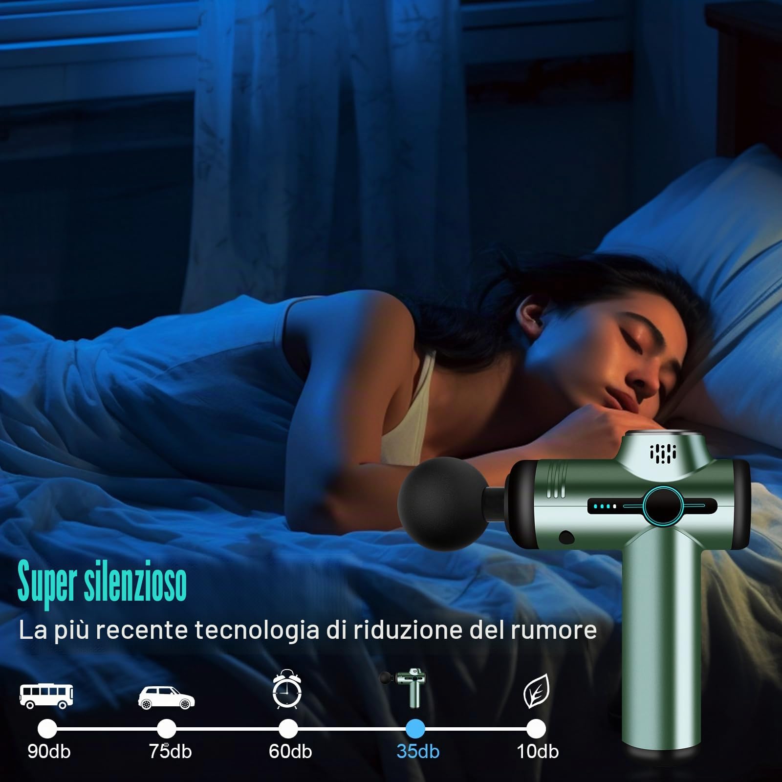 AQXONG Mini pistola per Massaggio Muscolare, 99 Velocità, Pistola da Massaggio Ultra Silenziosa 35DB, 8 Testine Massaggianti, Display LCD, Massaggiatore Portatile per Alleviare i Dolori Muscolari
