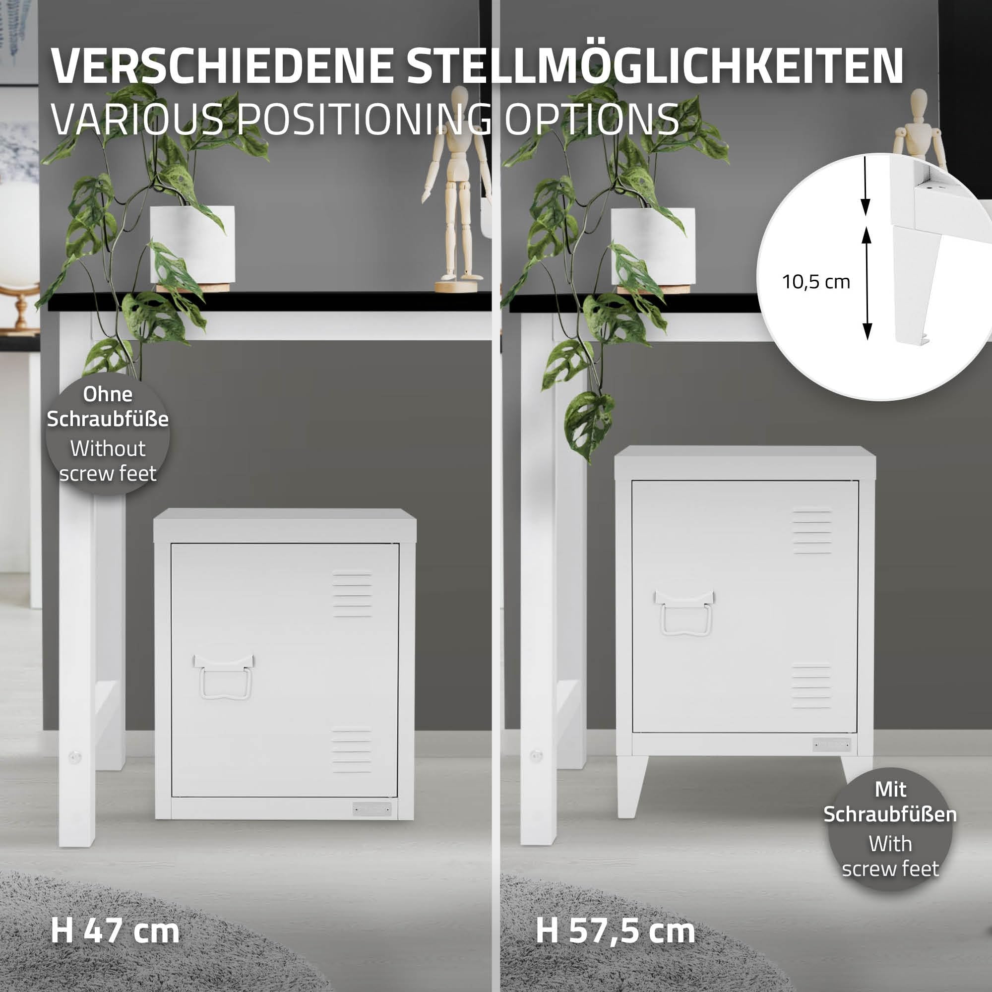 ML-Design uniwersalna szafka metalowa bialy 40x30x57,5 cm stalowa z drzwiami kompaktowa szafka biurowa mala szafka na dokumenty i do przechowywania szafka boczna kawowa do salonu biura sypialni