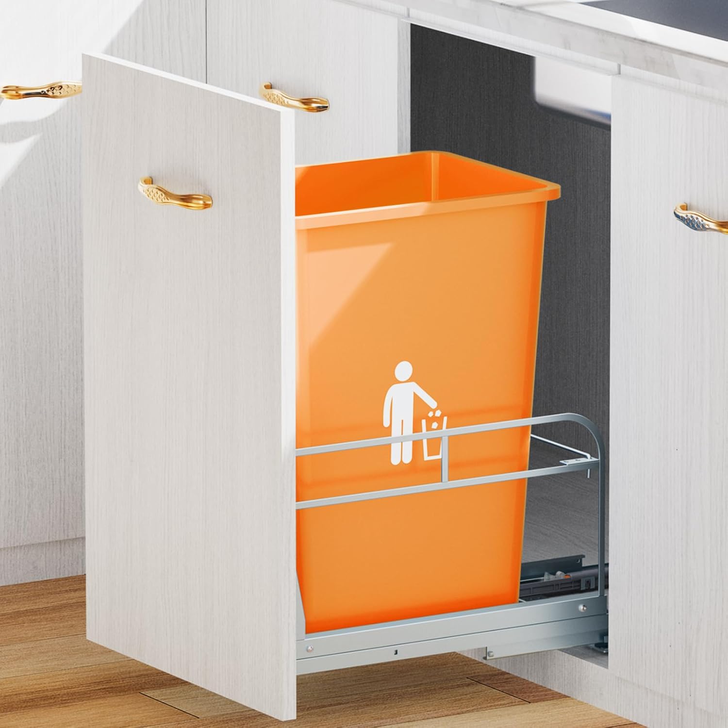 Pull Out Trash Can Under Cabinet with Soft-Close Slides,Garbage Can Not Included,Heavy Duty Under Sink Trash Can Kit for Kitchen, Requires Minimum Cabinets Opening 12" W X 18" D Single-with Door Mounting Kit
