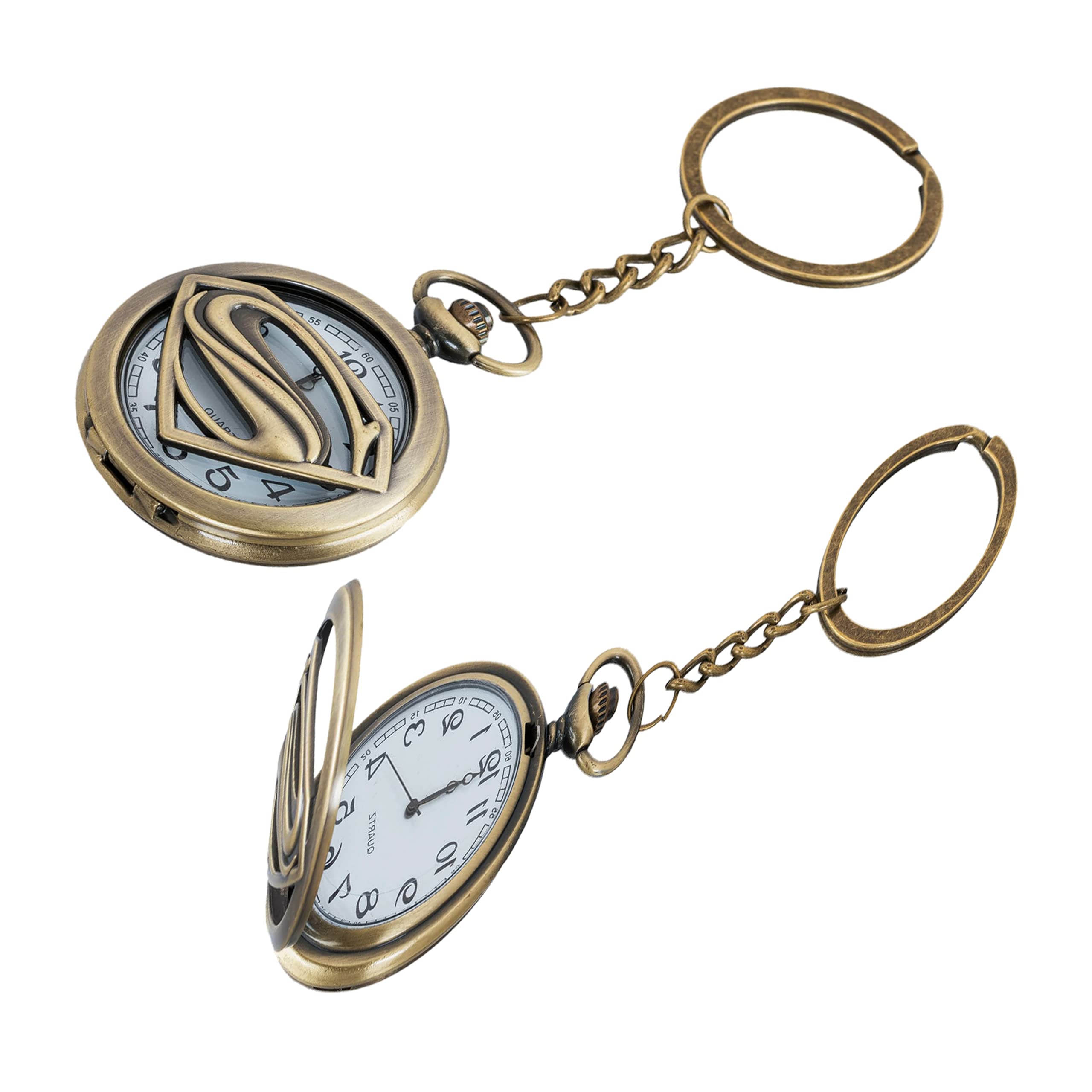 Gold Time Pocket Watch Gift | Superman Symbol Embossing | Numerical Dial | Metal Keychain Design | Bronze | Vintage | Antique Style Unisex Watch for Men Woman (B09VK55281) Amazon Price History, Amazon Price Tracker