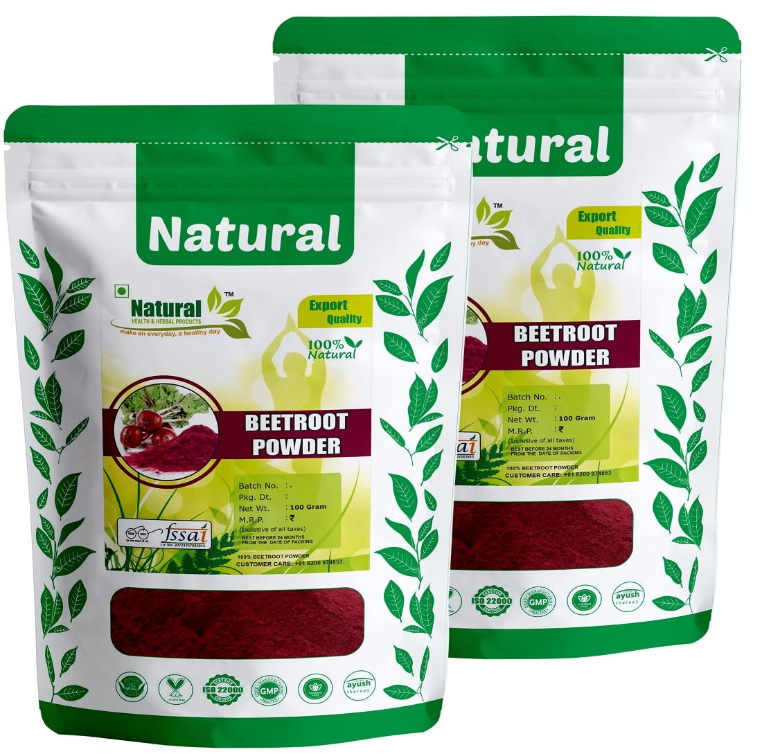 Pure Beet Root Powder for Skin Brightening, Face pack & Nourishes Hair & Scalp | Make it Smoothies, Juice, candy, Cakes, skin and lips care products, – 100g*2PACK (200g)