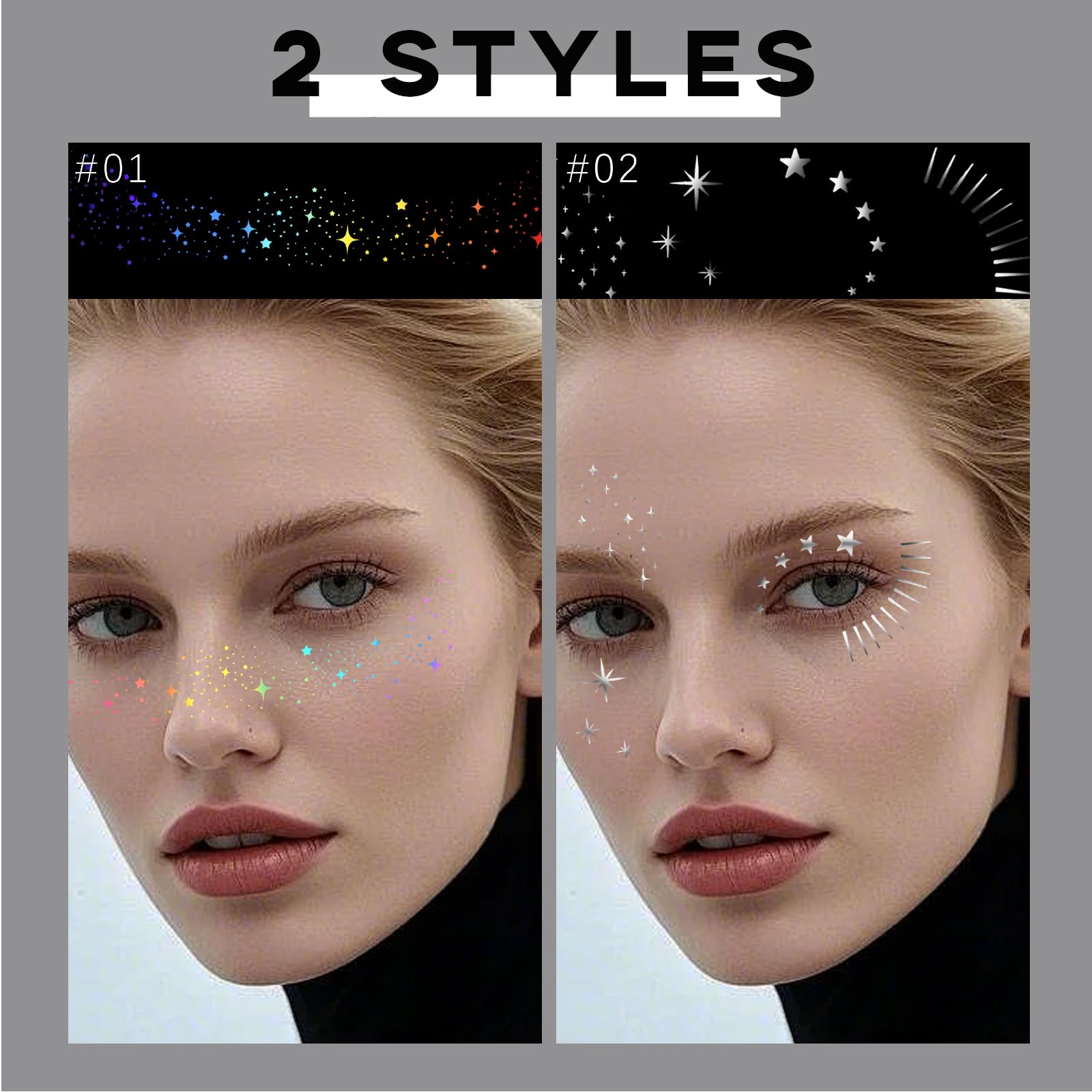 Noerrors 20PCS Glitter Freckles Face Tattoo, Multichrome Holographic Silver Sparkle Faux Freckles Face Glitter Patches - Image 3