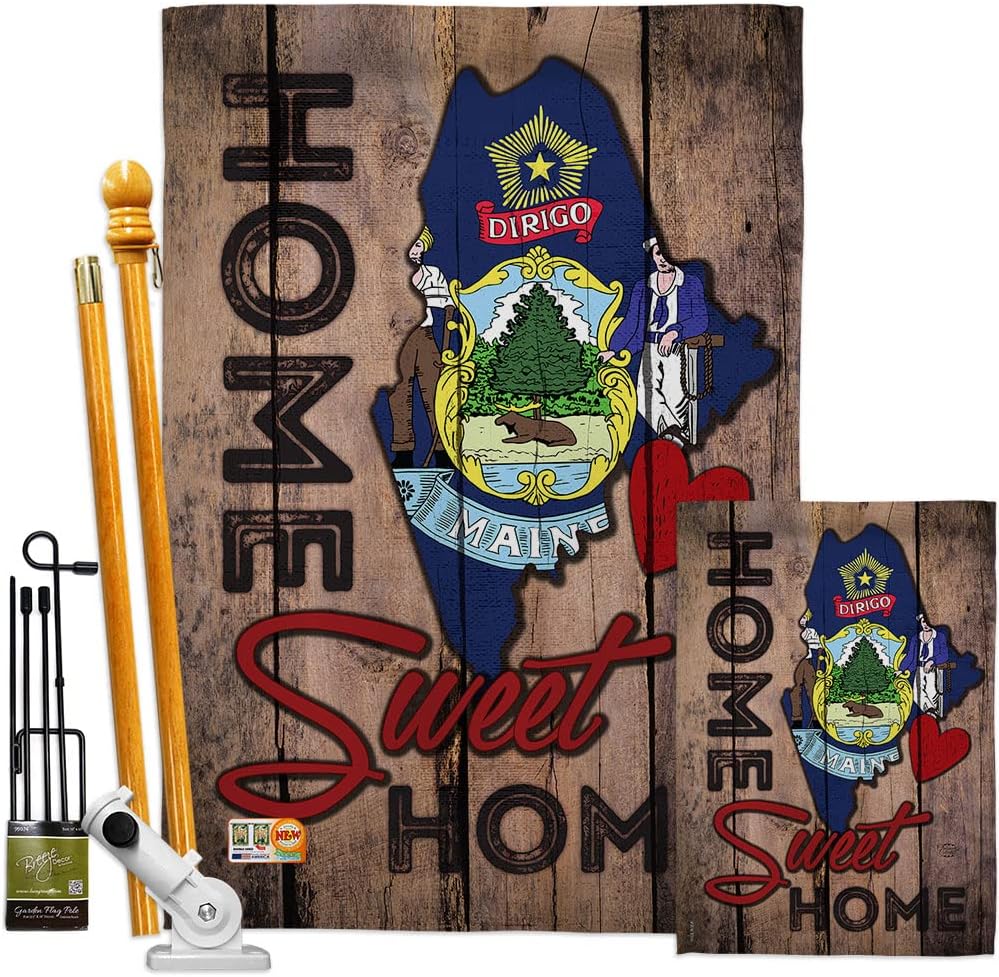 State Maine Home Sweet House Flag Americana States USA American Territories Republic Country Particular Area Small Decorative Gift Yard Banner Made In 28 X 40