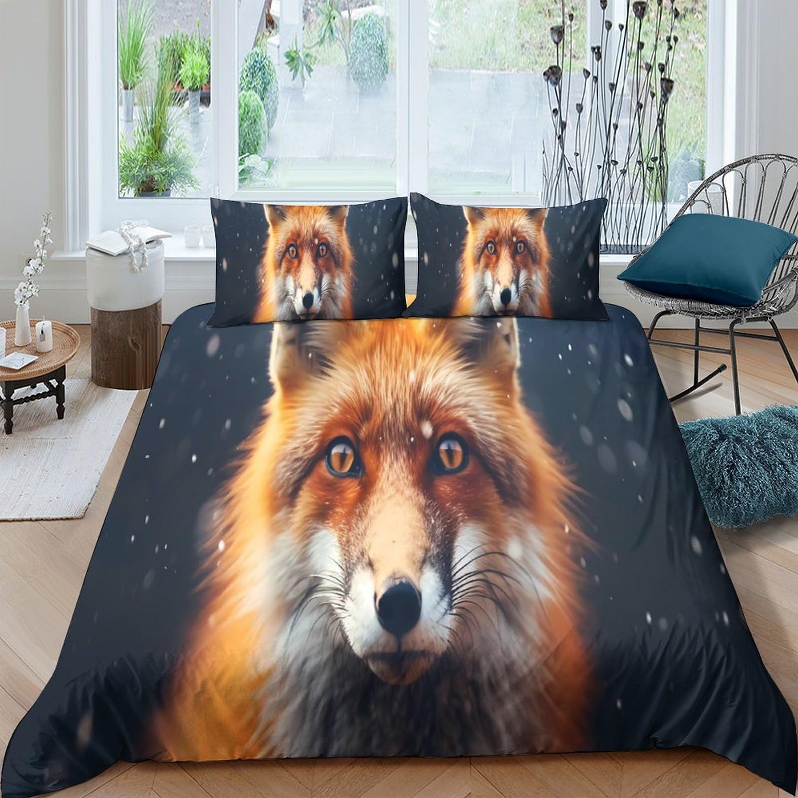 Ctjqhvkz Style-10 3D Printed Realistic Fox Fitted Sheet Microfiber Soft Breathable Forest Animal Mattress Cover For Bedroom Dorm Decor Single（135X200cm）