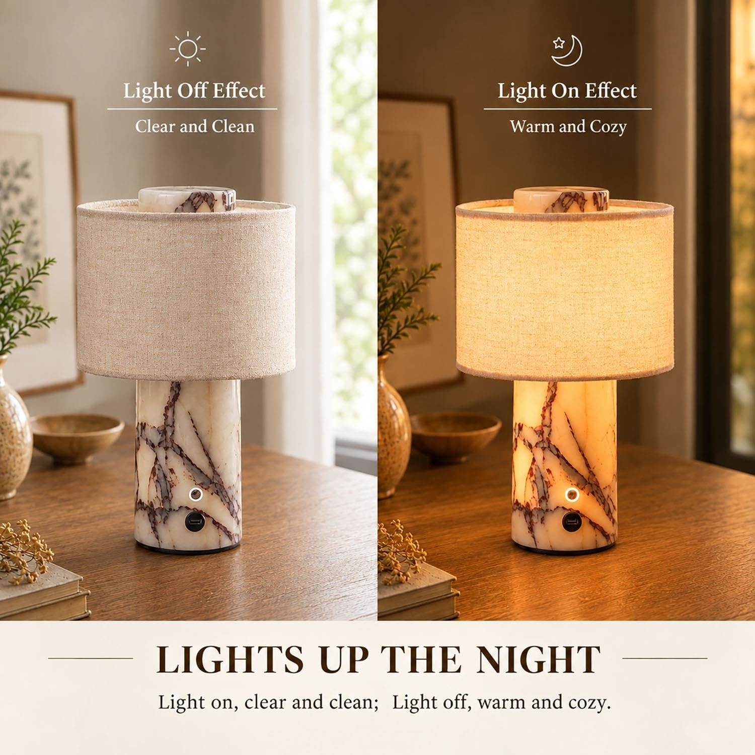 Lampada da tavolo in marmo con lampada d'ambiente con venature naturali