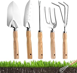 ガーデニングツールセット - 5点 耐久性に ステンレス鋼製シャベル 木製ハンドル付き 園芸用ツール - 室内 園芸 ツール インテリア 園芸 用具 屋内 ガーデニング | 庭や屋外、春の花や野菜の栽培、温室、植物、ピクニックなどのための