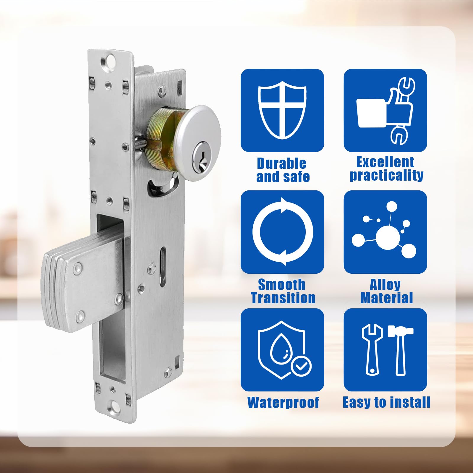 Cerradura de mortaja para puerta de escaparate, cerradura de mortaja comercial, juego de cerradura de cerrojo de doble cilindro, en aluminio (respaldo de 1-1/8 pulgadas) (lengüeta de bloqueo plana)