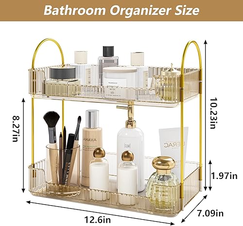 Miniatura 3 de Fixwal Organizador de mostrador de baño, 2 niveles de almacenamiento transparente para encimera, cosméticos, cuidado de la piel, perfume,