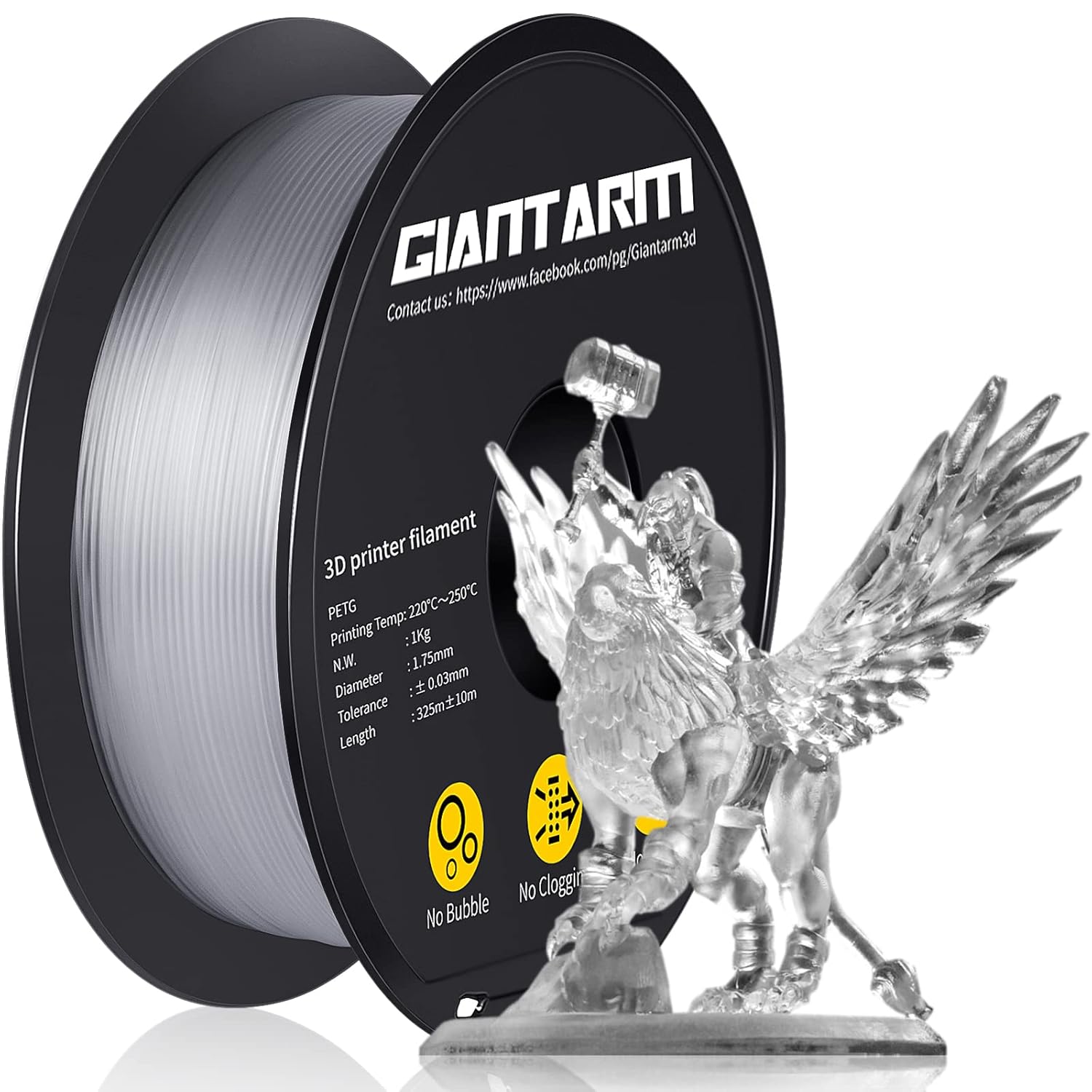 GIANTARM 3D Printer Filament 1kg,Green PETG and Clear PETG 1.75mm Dimensional Acuuracy +/-0.03mm,1080 Feet Per Roll,Vacuum Packaging