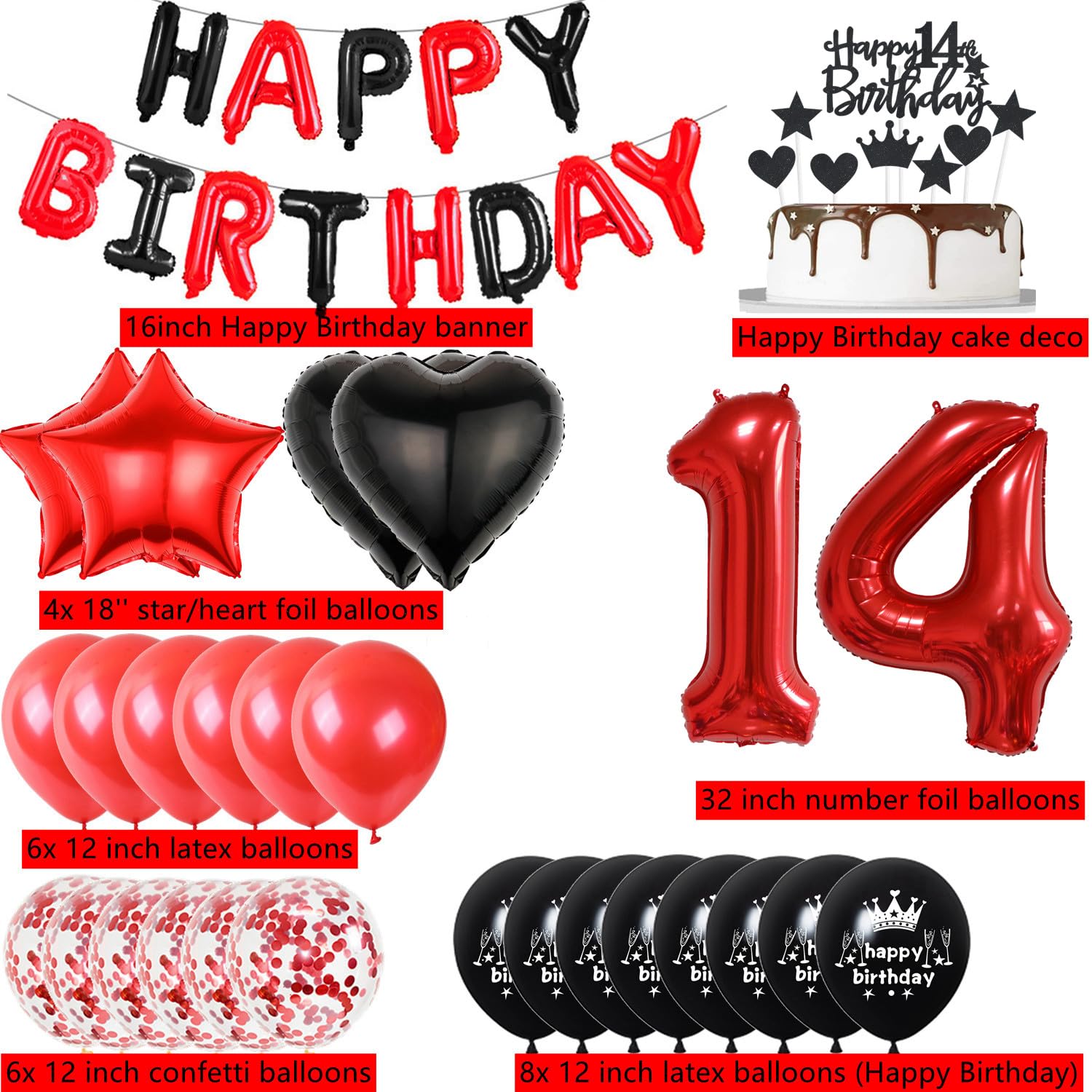Ousuga Palloncini Nero Rosso, 142Pezzi Rosso Nero Bianco Arco Palloncino Kit Oro Metallico