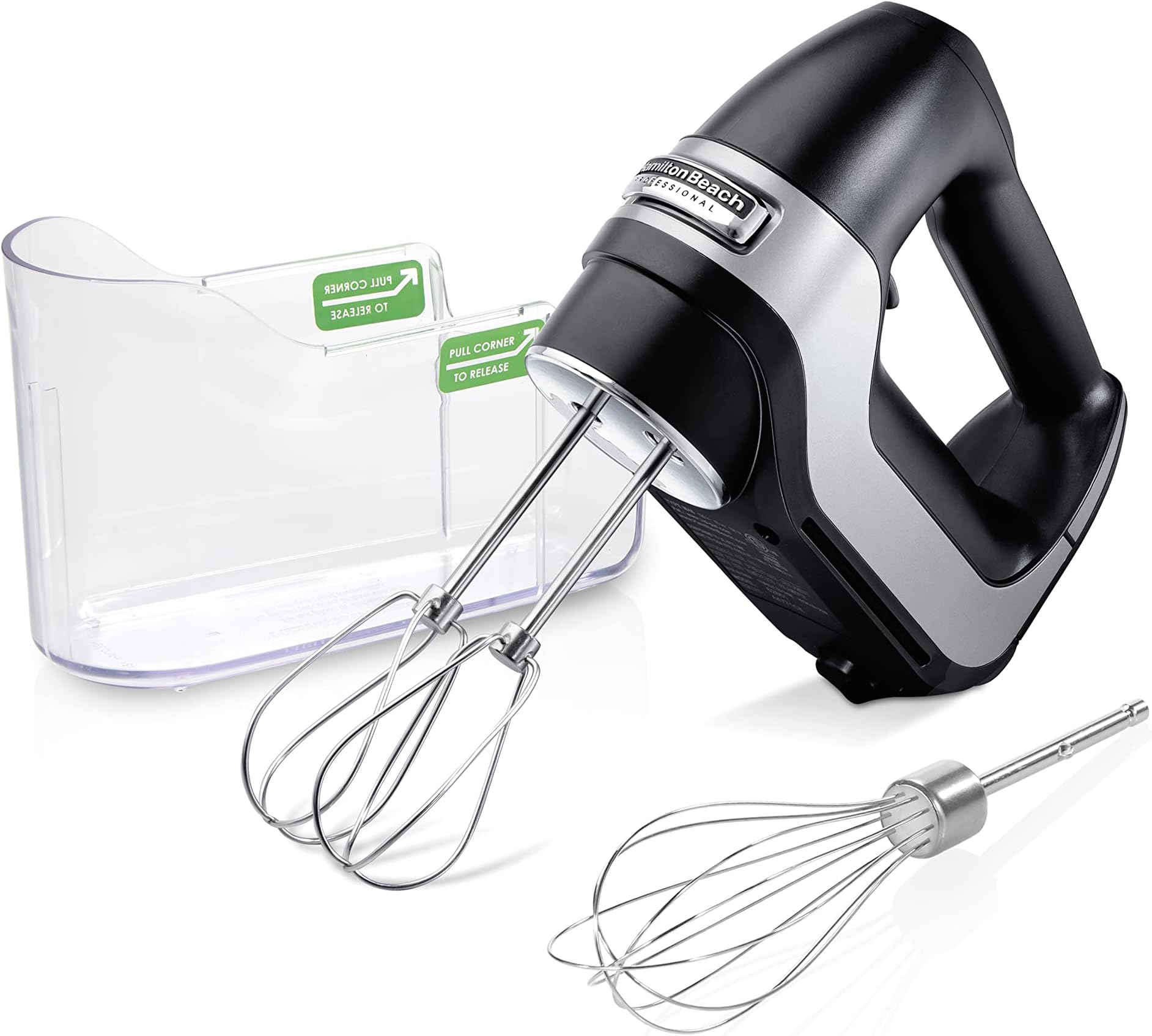 5-Speed Electric Hand Mixer with High-Performance DC Motor, Slow Start, Snap-On Storage Case, Stainless Steel Beaters & Whisk, Black (62651)