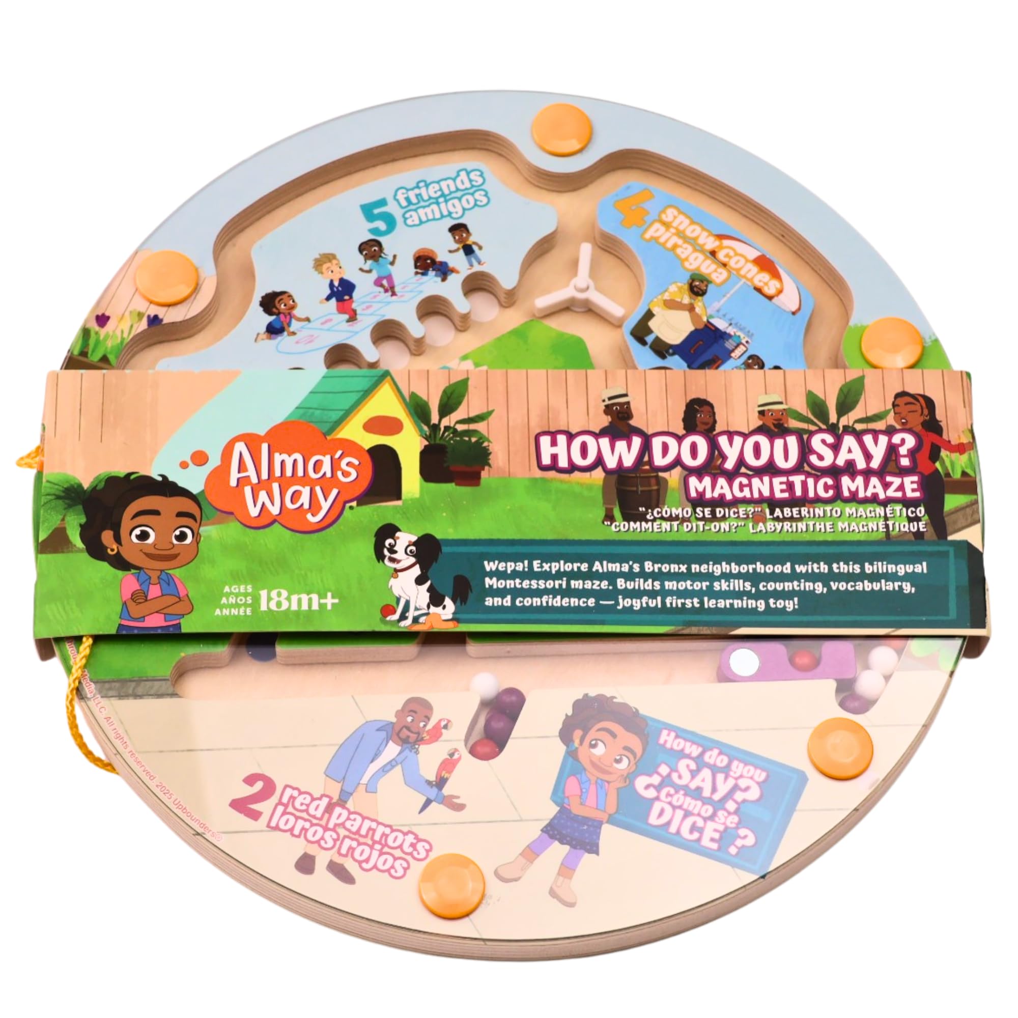 Upbounders Alma's Way "How Do You Say?" Zweisprachiges Montessori-Magnetlabyrinth - Spanisch & Englisch Lernspielzeug für Kleinkinder ab 18 Monaten - Feinmotorik & Erste Wörter spielen