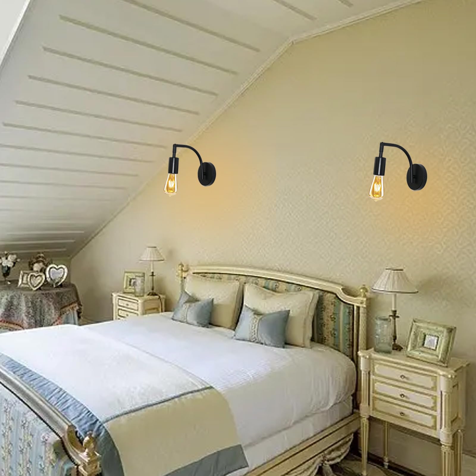 2 Pcs Vintage Apliques De Pared De Interior Con Enchufe E Interruptor