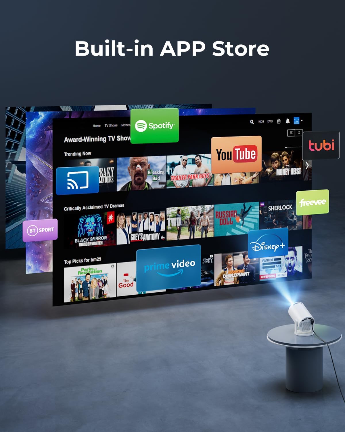 CLOKOWE Mini Projector with WiFi and Bluetooth, Built-in Apps, Smart Portable Projector with 180° Rotation, Auto Keystone, Support 1080P, Compatible with HDMI/USB/TV Stick/Smartphone/Laptop