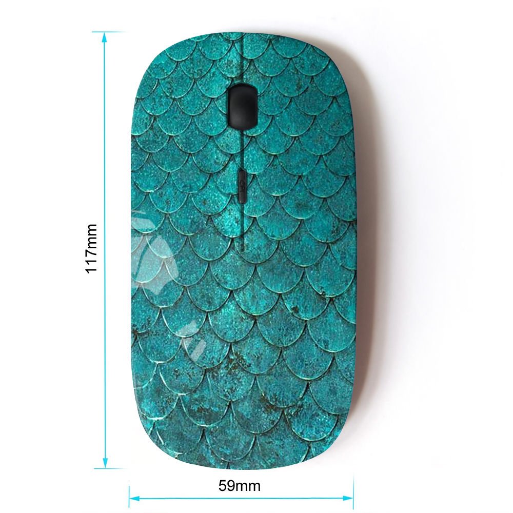 KawaiiMouse [ Optical 2.4G Wireless Mouse ] Teal Iridescent Scale Pattern Fish Tropical