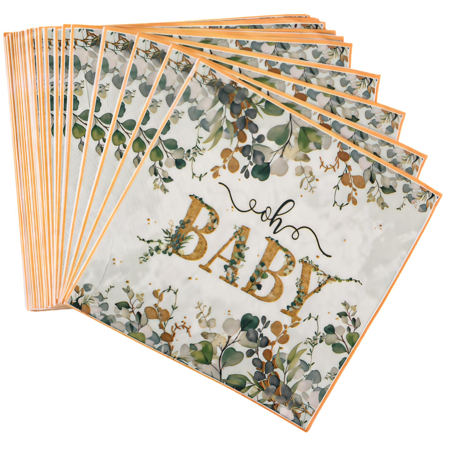 ​​20-Pack Neutral Baby Napkins - Gold Eucalyptus Leaf Design for Gender Reveal Parties, Baby Showers & Celebrations