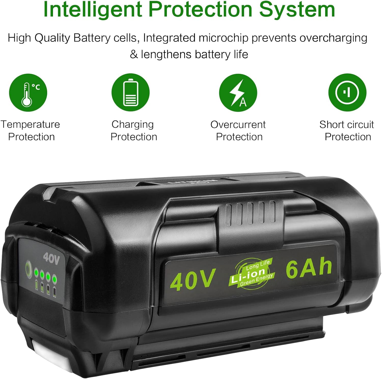 OP4060 40V 6000mAh Lithium Battery Replacement for All Ryobi 40-Volt Power Tools OP4015 OP4026 OP40201 OP40261 OP4030 OP4040 OP40401 OP4050 OP40501 OP4050A OP40601 OP4060A RY40200 RY40403 (2 Pack) - Image 6