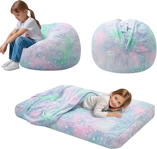 Vista 16 de COMAX Silla Puf para Niños que se Convierte en Cama Puf, Silla Puf de Pana para Niña y Niño para Dormir, Puf Relajante para Niños con Relleno, Gris