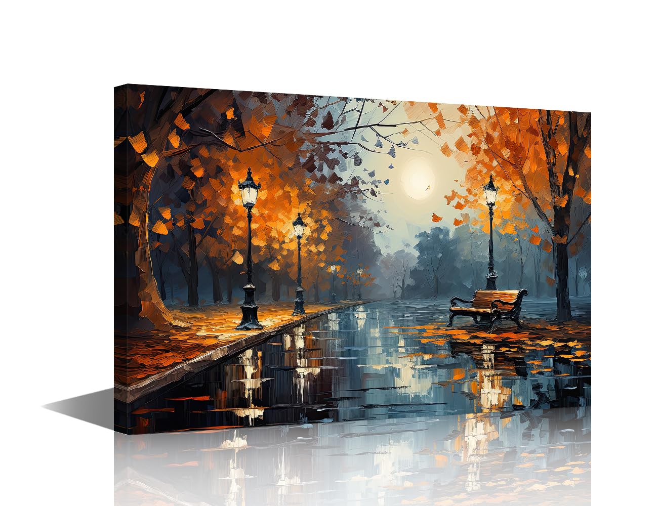 TISHIRON Bench in Park Prints Poster Canvas Print Flowers and Trees Oil Painting Style Impressionism Painting Wall Art for Living Room Bedroom Office Decor Framed Ready to Hang 16"x24"