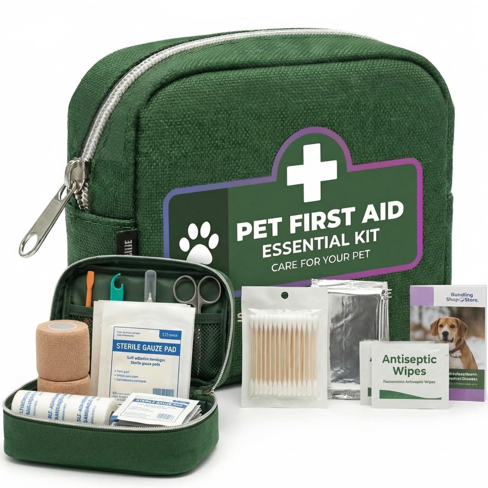 Premium Pet First Aid Kit for Dogs & Cats - 60pc - Mini First aid kit Compact Emergency Medical Supplies - Lightweight & Waterproof Case for Hiking, Travel & Home - Includes Tick Remover & Emergency