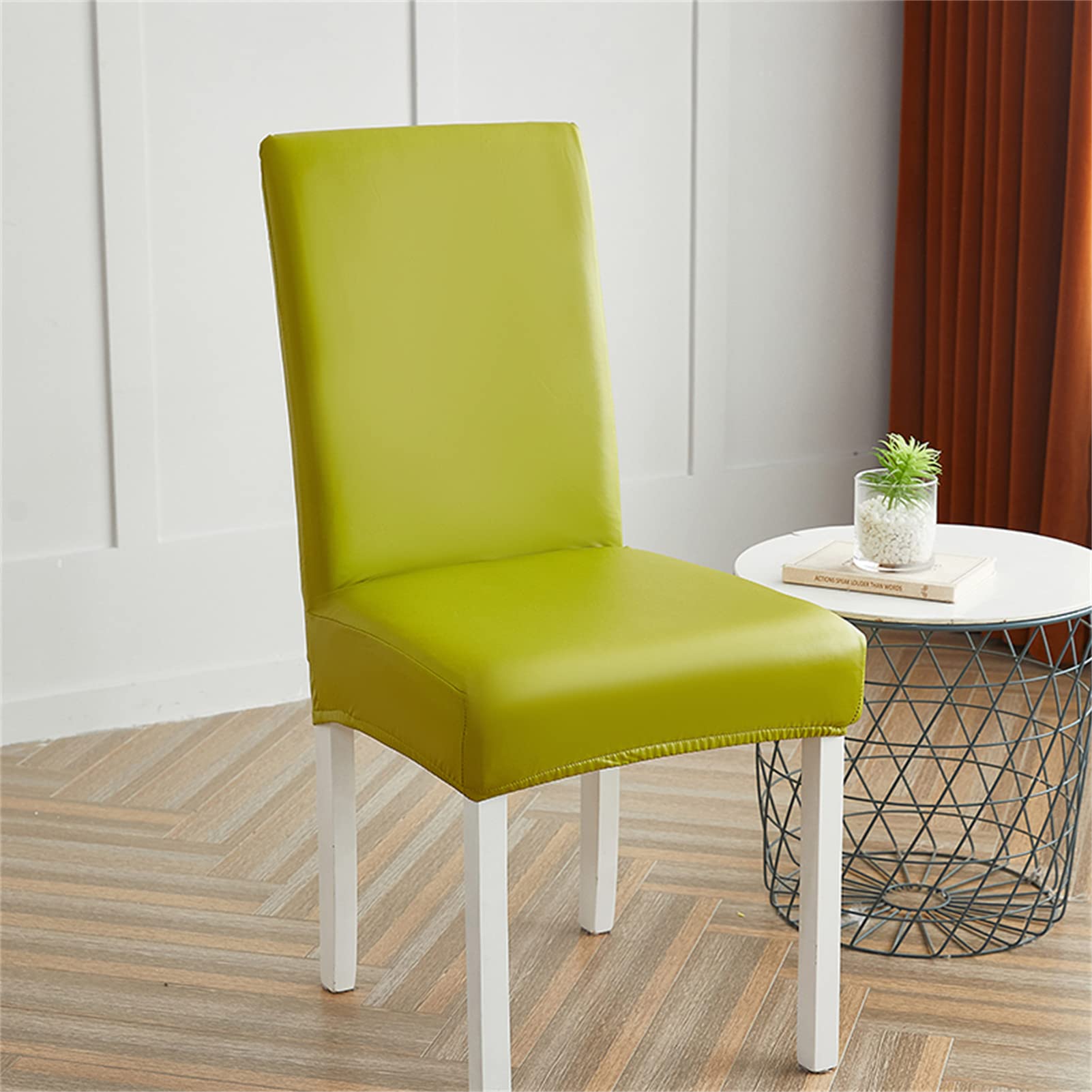 Esszimmer Stuhlhussen 2er/4er/6er Set, Wasserdichtes Pu Leder Stretch Stuhl-Universell Stuhlhussen Haus Büro Restaurant, Dekor Moderne Spann-Abdeckung (GrüN,4-Stück)