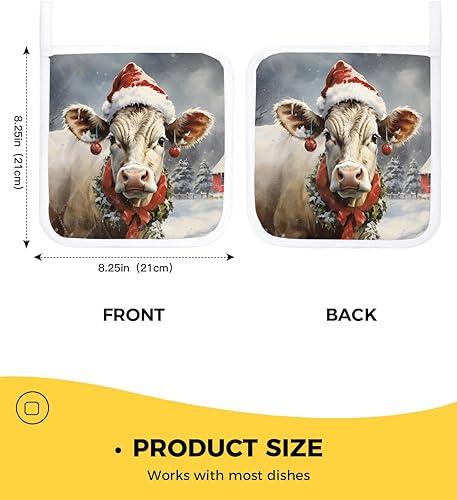 Miniatura 2 de Juego de 2 soportes para ollas de vaca de Navidad para cocina, platos de horno, almohadillas a prueba de calor con lazo para colgar, agarraderas de