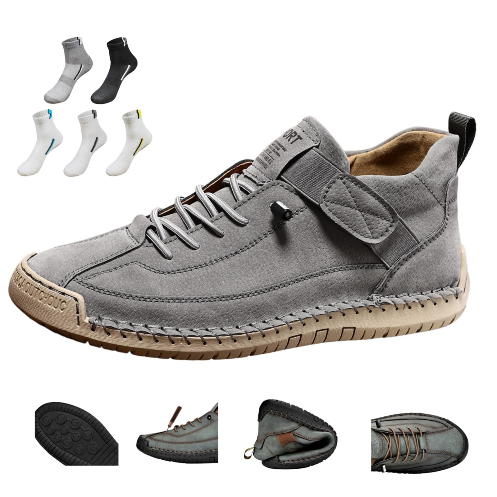 Scarpe in pelle cucite a mano, comode scarpe ortopediche da uomo in pelle con supporto per arco plantare, spaziosa scatola per dita dei piedi, antiscivolo