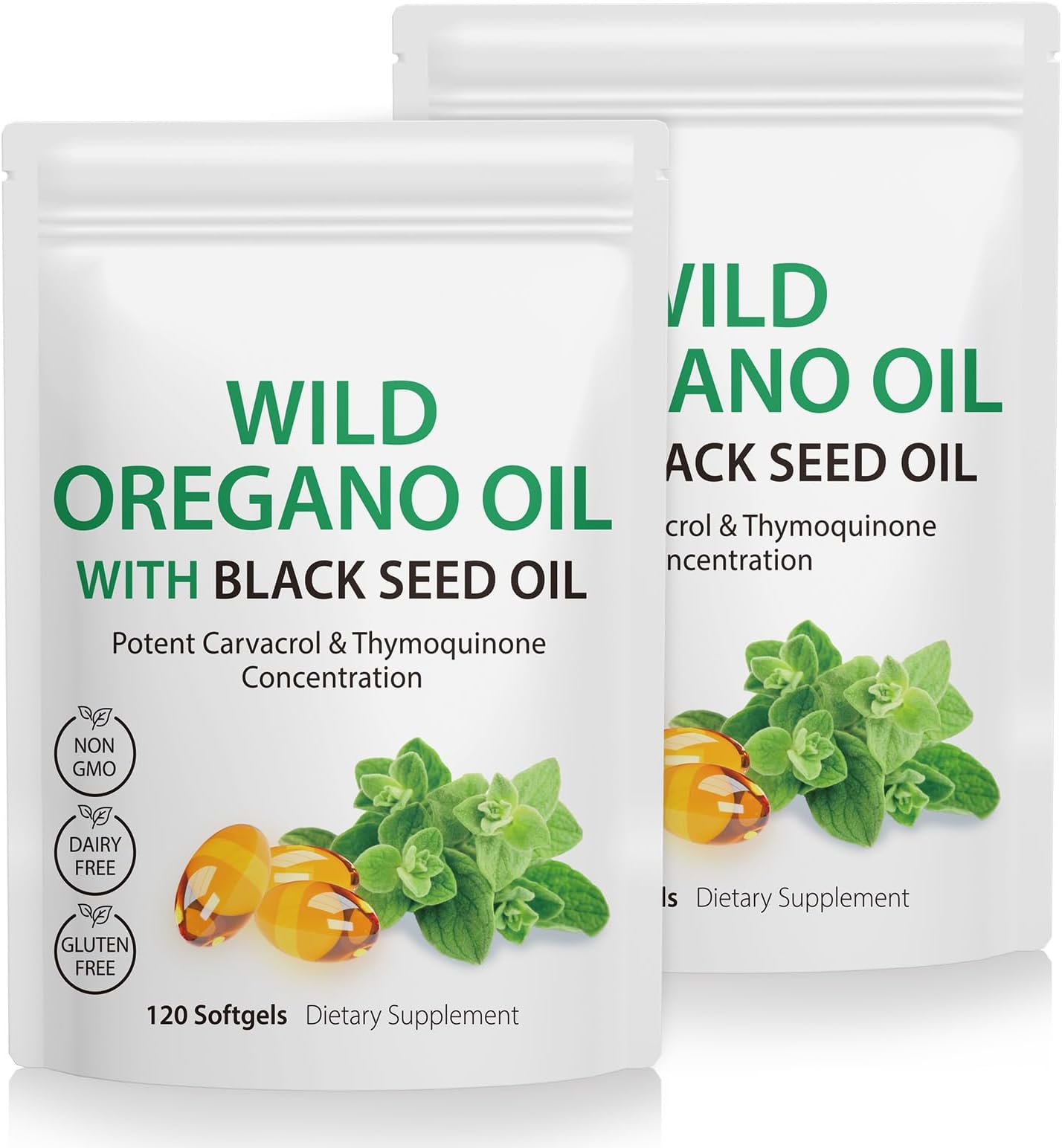 2 Pack Oil of Oregano Softgels, Oregano Oil Capsules, 165mg Carvacrol, 2 in 1 Formulated Oil of Oregano with Black Seed Oil 200mg, Oregano Oil Supplement Capsules