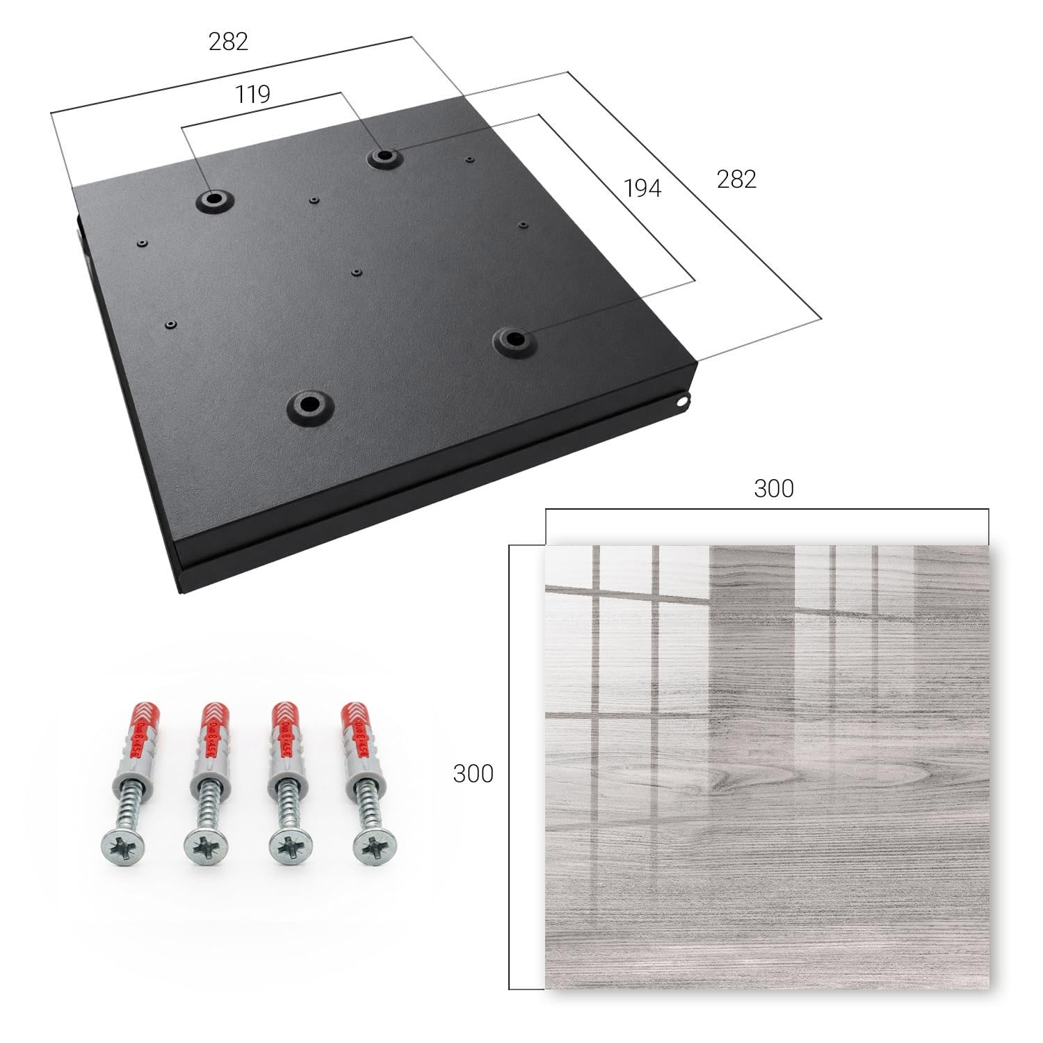 Tulup Armoire à Clés 30x30 cm | Noir | Porte Gauche | Fixation Murale | Bois Gris | Panneau Avant en Verre | en Métal | Chevilles Incluses | pour Rangement de Clefs | Decorative