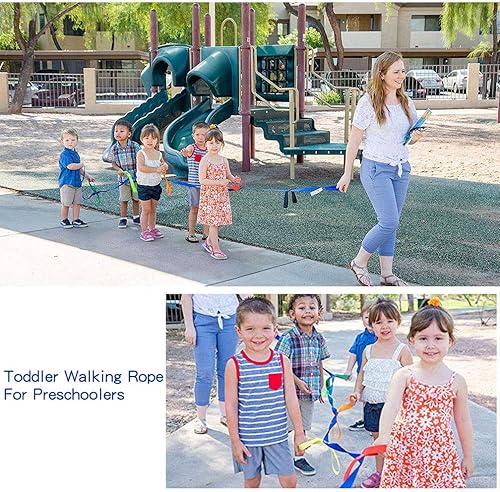 Miniatura 2 de KIKIGOAL Cuerdas de caminar para niños en preescolar guardería escuela niños al aire libre asas coloridas para hasta 12 niños 2 profesores estilo asa