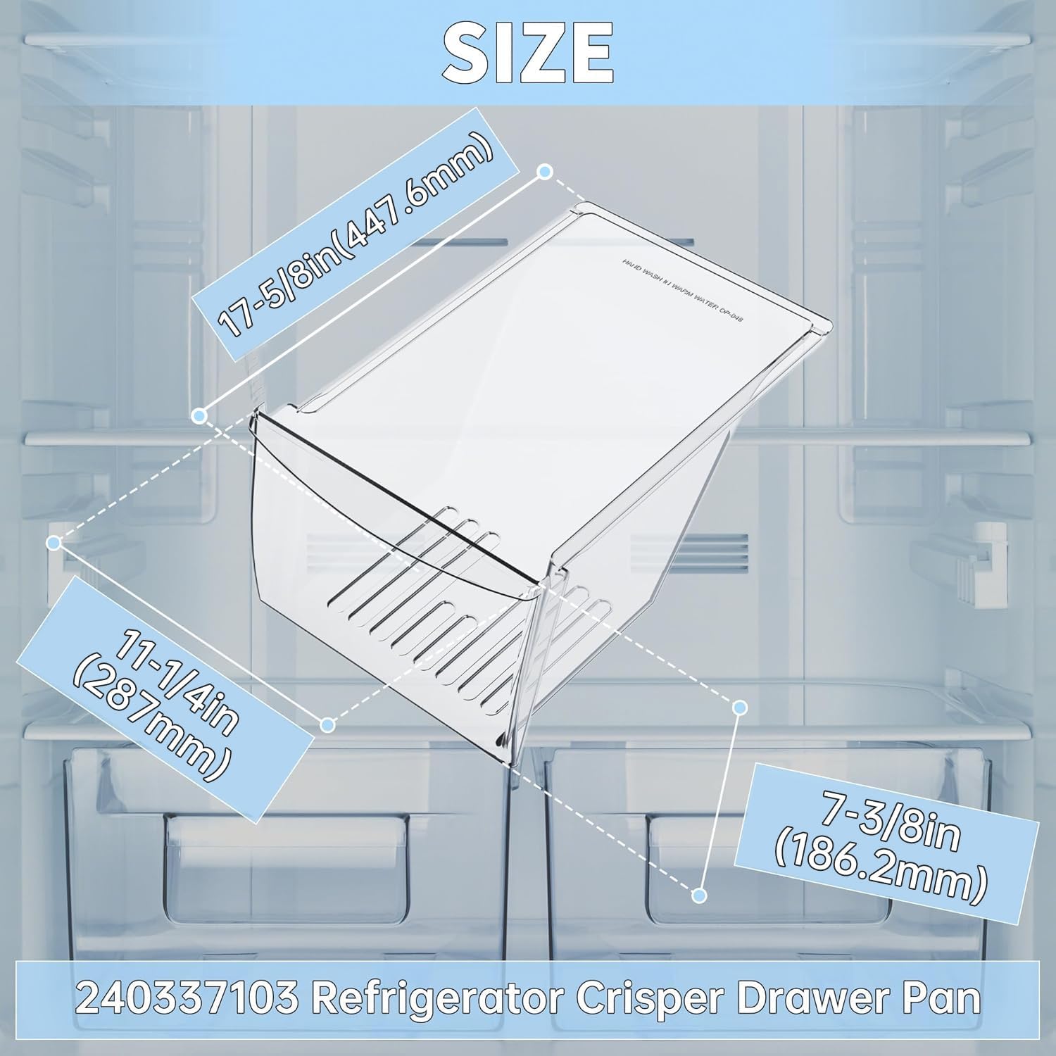 HECASA 240337103 240337102 Refrigerator Crisper Drawer Pan Replacement For 240337105 240337107 240337108 240337109 Refrigerator Pan Shelf Replacement only Plastic (Clear)
