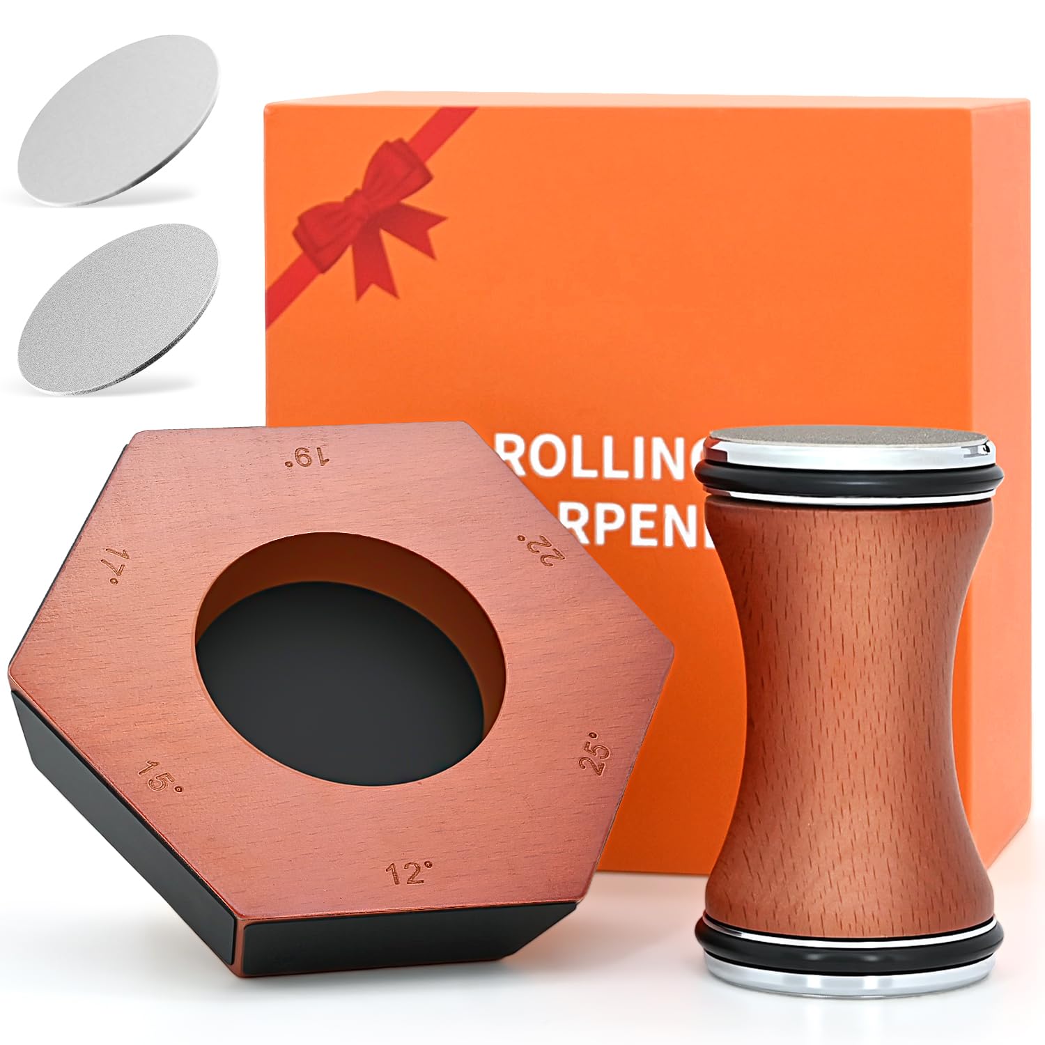 Affuteur de couteaux, knife sharpener avec 4 meules, pour aiguiseur les couteaux de cuisine de manière experte kit d'affûtage simplifié – Compatible avec les angles 12°/15°/17°/19°/22°/25°