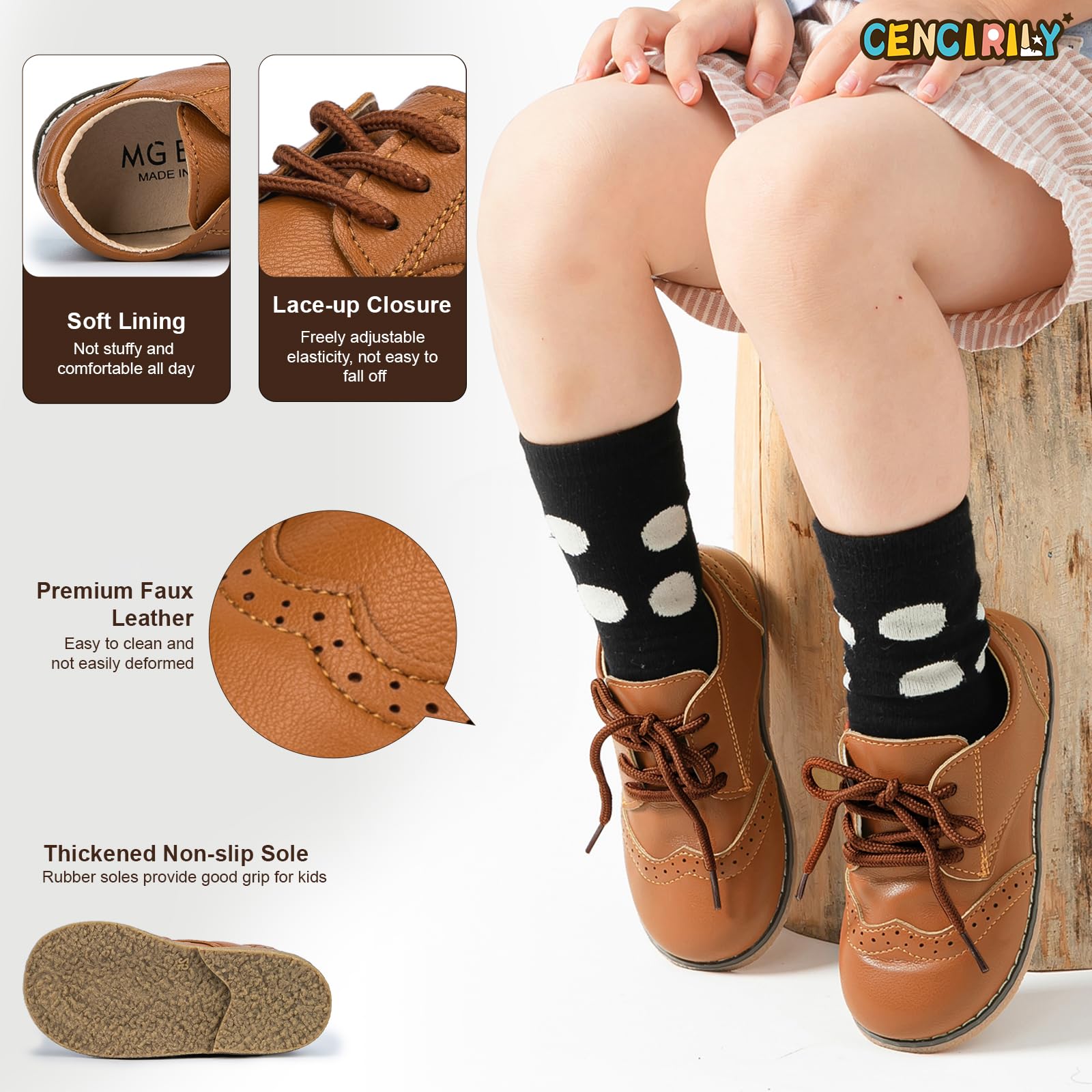 CENCIRILY Oxford-Schuhe für Kleinkinder, Jungen, Mädchen, Schnürschuhe, rutschfeste Textur, Sohle, Loafer, flach, klassisches Schuluniform-Schuh