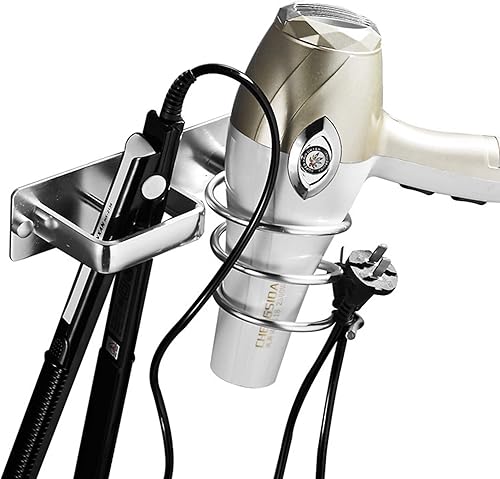 Miniatura 7 de Soporte para secador de pelo, organizador de secador de pelo, planchas planas para montar en la pared, rizadoras, ahorra espacio y fácil de